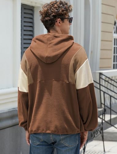 ZAFUL Men's Colorblock Sweatshirt NEW YORK Embroidery Fluffy Polar Fleece Half Zip Unisex Hooded Sweatshirt3
