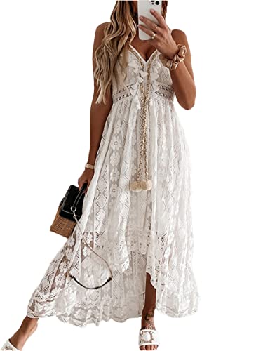 Robe d'été sexy en dentelle florale premium avec détails de pompons délicats