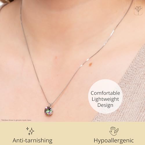 MAX + STONE 925 Sterling Silver Cushion Cut Birthstone Necklace for Women | 6mm Hypoallergenic Solitaire Necklace | Gemstone Pendant Necklaces with 18 inch Box Chain4