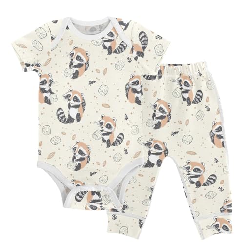 vvfelixl Raccoon Wash Marshmallows Baby Layette Sets,Baby Bodysuits Set Unisex Short Sleeve Babys Pants Sets 9-12M