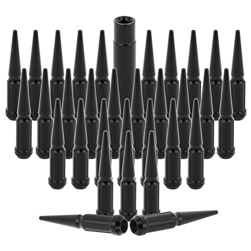 SCITOO 32 PCS Black Lug Nuts Spline + 1 Key for 1/2 Drive 14x2 Thread Closed End, Fits for Ford for Lincoln 1997-2014