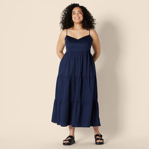 Image of Amazon Essentials Women's Fit and Flare Empire Waist Sweetheart Neck Cotton Sateen Tiered Maxi Dress