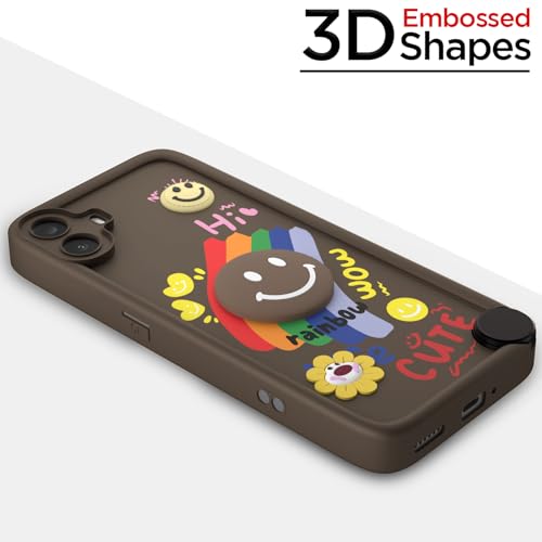 Image of Pikkme Back Cover for CMF by Nothing Phone 1 | Soft Silicone| Cute Rainbow Smile & 3D Cartoon Flower Design | Shockproof Raised Camera Protection Bumper Case (Brown)