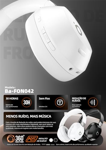 Basike Fone de Ouvido Bluetooth, ANC Cancelamento de Ruído Ativo Headphone Bluetooth 5.4 Headset com