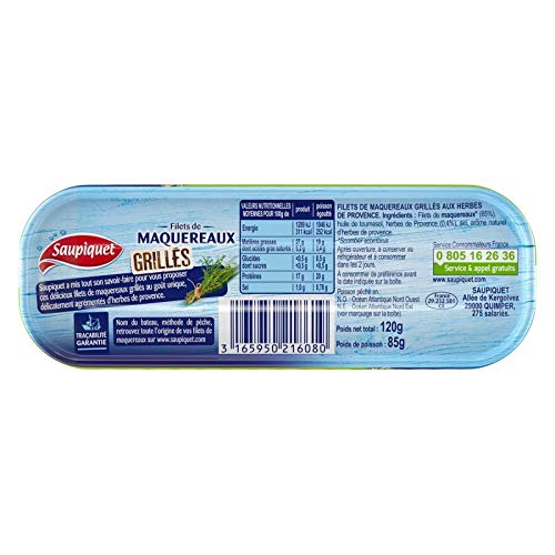 SAUPIQUET - Filet De Maquereaux Grillés Aux Herbes De Provence 1/4 120G - Lot De 4