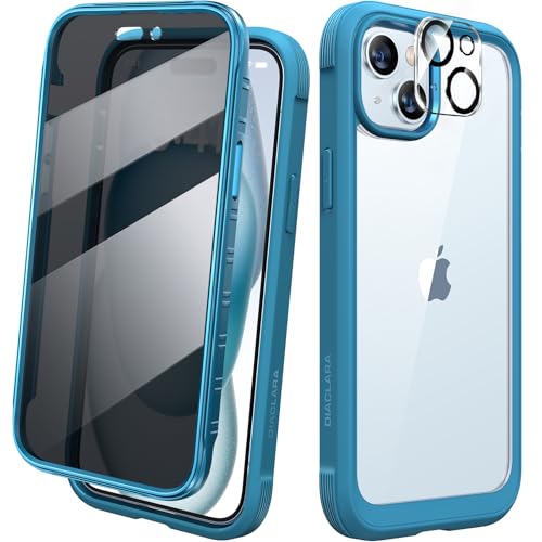 Diaclara Designed for iPhone 15 Case, Full Body Rugged Case with Privacy Built-in Touch Sensitive Anti-Scratch Screen Protector, with Camera Lens Protector for iPhone 15 6.1", Blue