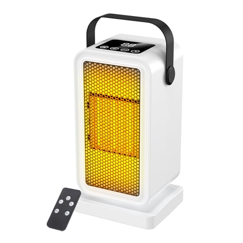 Chauffage Soufflant Céramique, Radiateur Soufflant 1200W, Télécommande, Thermostat, 2 Modes, Minuterie, Protection Contre la Surchauffe, Chauffage d'Appoint pour Bureau, Maison, Chambre à Coucher