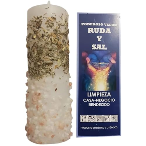 Vela de Ruda y Sal con propiedades purificadoras, protectoras y de limpieza energética