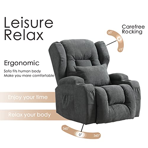 Ipkig Manual Recliner Chair For Adult - Swivel Rocker Recliner Chairs, Living Room Recliner Classic Single Sofa With Cup Holders, Side Pockets And Lumbar Pillow Home Theater Seat Rocking Chair (Blue) #TOP5