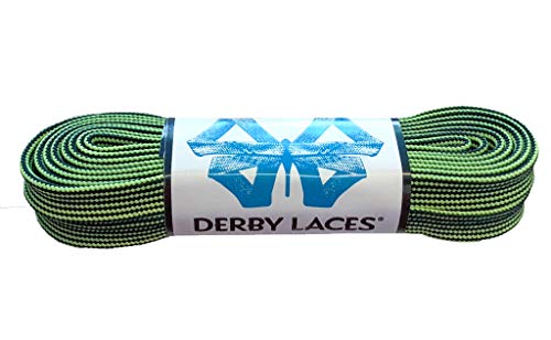 Derby Laces ORIGIN Wide 10mm Hockey Style Waxed Lace for Skates, Roller Derby, Work Boots, and Hiking (Black and Lime Green Stripe, 72 Inch / 183 cm)