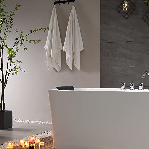 Empava 59 In. Acrylic Freestanding Tub Hydromassage Gracefully Rectangle Shaped Whirlpool 8 Water Jets Soaking Spa, Double-Ended Massage Bathtub With Two Black Pillows , White #TOP6