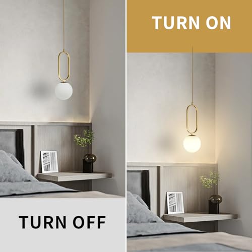 Image of Pendant Light Set of 2 Modern Gold Brass Kitchen Island Lighting with Glass Shade, Adjustable Mini Globe Hanging Pendant Lamp for Bedroom Living Room Dining Room (2 Pack)