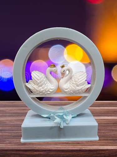 Image of AUGEN Plastic Led Light Couple Swans Idol Statue Showpiece for Home Decor Decoration and Gifting (1 Piece, 9939B)