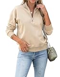Dressmine Womens Quarter Zip Pullover Knit Long Sleeve Zipper Sweatshirt Hoodies Trendy Tops Spring Outfits Clothes Apricot X-Large