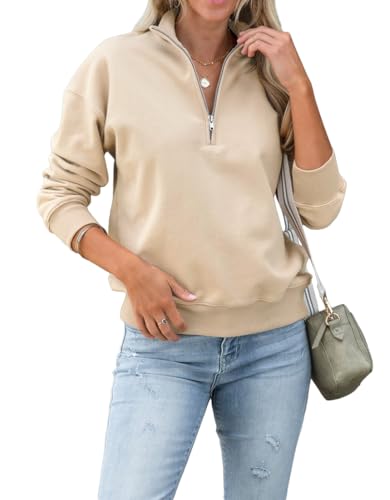 Dressmine Womens Quarter Zip Pullover Knit Long Sleeve Zipper Sweatshirt