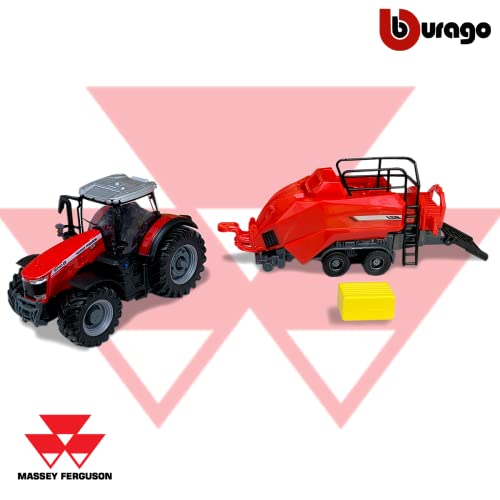 Miniatura Trator Massey Ferguson 8740s Com Enfardadeira Farm 1/40 Burago