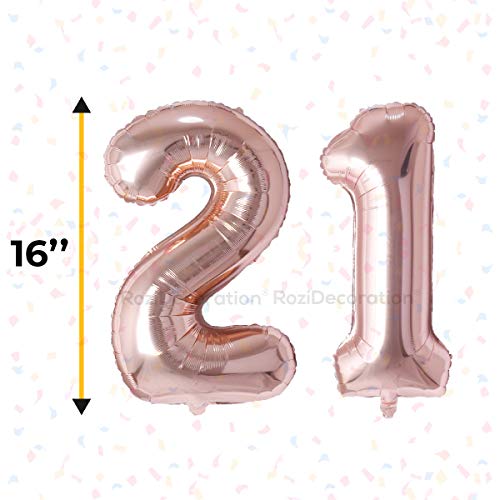 Image of Rozi Decoration 16? Inch Rose Gold 21 Number Foil Balloons for 21 Birthday Decoration Items | Helium Balloons Number 21 | 21 Anniversary | 21 Balloon Number Pack of 2 Pcs