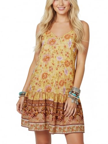 Image of Watoriwa Women Summer Boho Mini Dress | Spaghetti Strap, Sundress, Beach, Casual, Coverup