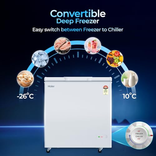 Image of Haier HFC-300SPW5, 5 Star (2026 Star Rating) Single Door Convertible Deep Freezer, Heavy Duty Compressor with inside metal Liner, Compact Design with Removable Gasket (White 247L)