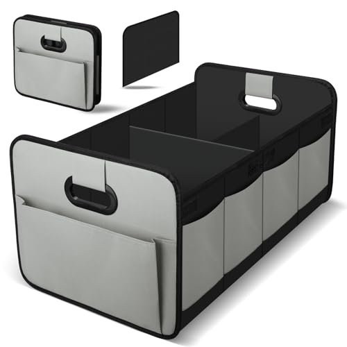 HIAHXC Rangement Coffre de Voiture,Organisateur de Coffre Pliable et Étanche pour Voiture, SUV, Berline & Camping-Car,RangementVoiture Interieur Compartiments Renforcés et Stable (Gris)