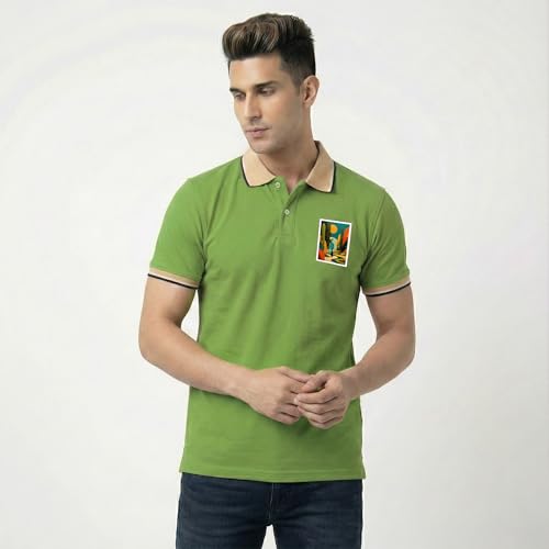 Image of Men's Regular Fit Solid Half Sleeve Casual Tipping Collar Polo T-Shirt