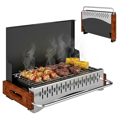 Outsunny Barbacoa de Carbón Plegable, Barbacoa Portátil, 50,5x34x33 cm, con Bandeja de Carbón Extraíble, para Camping, Picnic, Fiesta en Jardín, Negro