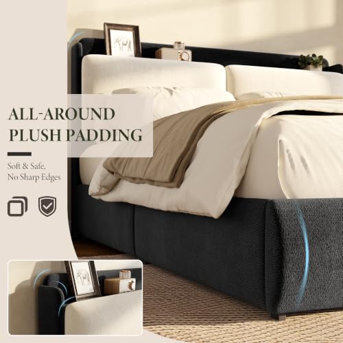Image of Garvee Chenille Fabric Full Size Bed Frame with 2 Storage Drawers - Black