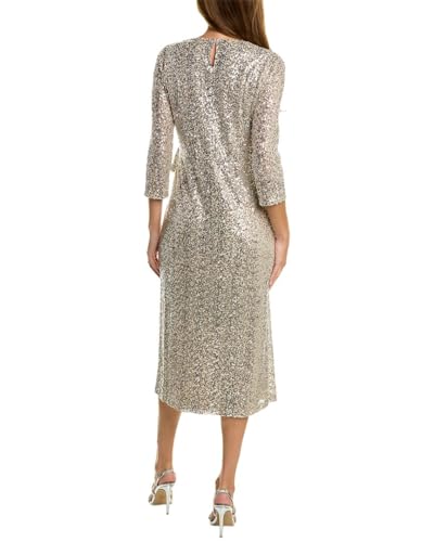 Anne Klein Women's Long Sleeve Faux Wrap Sequin Midi Dress2