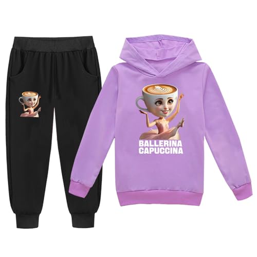 YuanDiann Chándal infantil con capucha y pantalón de chándal con estampado italiano rojo cerebro con capucha y pantalones de chándal de 2 piezas, morado, 120