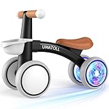 Umatoll Colorful Lighting Baby Balance Bike for 1 Year Old Boys Girls, 12-24 Months Toddler Balance Bike with Removable Basket, Adjustable Seat, First Birthday Gift