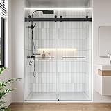 FEKEWIO Frameless Shower Doors 56-60" W x 72" H Double Sliding Soft Close 3/8"(10mm) Clear Tempered SGCC Shatterproof Glass Width Adjustable, DS13- Matte Black