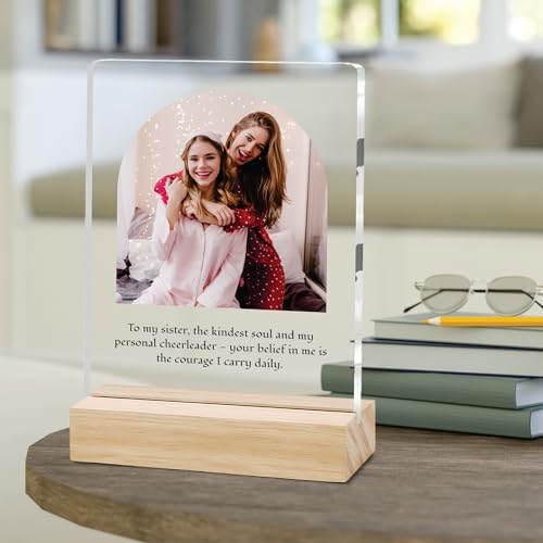 Image of Giftplease Customized Photo Frame with Text & Wooden Stand | Personalised Printed Photo Frame Gift for Sister | Birthday, Tabletop D cor | Customized Photo Gift (6x8 Inches) SIS 10