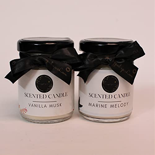 Image of Mini Scented Candles (Marine Melody and Vanilla Musk) - Luxury Soy Wax Candle, 15+ Hours Burn time, Unique Scented Candles for Home