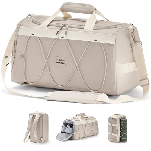 Johnny Urban Sporttasche Herren & Damen Beige - Shawn - 2 in 1 Tasche mit Rucksackfunktion für Reise Fitness Ausflüge - Multifunktionale Gym Bag mit Schuhfach - Wasserabweisend