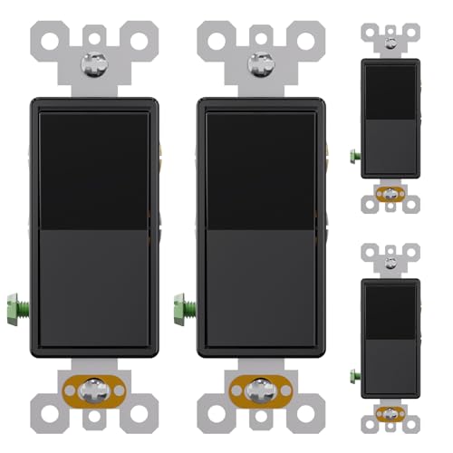 AIDA 4 Pack 4 Way Rocker Decora Light Switch, 15 Amp Self-grounding Electrical Light Switches, Residential Grade, UL Listed, Glossy Black