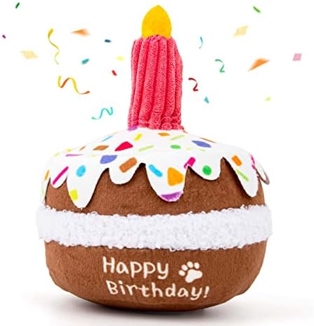 Dog Birthday Toy, Birthday Cake Toys for Puppy Gifts, Squeaky Plush Dog Toys