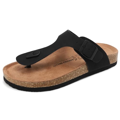 ARRIGO BELLO Chanclas para hombre soporte ortopédico para el arco Cuero PU Confort Mulas Punta Abierta Corcho Verano Zapatillas Hebilla Playa Slippers Piscina EU 36-46(M-Negro,44)