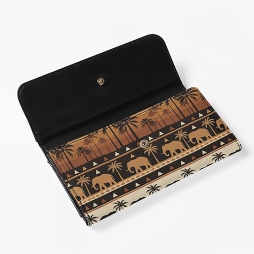 Image of AFPANQZ Tropical Elephant Palm Womens Wallets Leather Trifold Multi Card Holder Slots Wallet, Clutch Phone Holder Zip Inner Pocket Multi-Cards Slots Large Travel Wallet