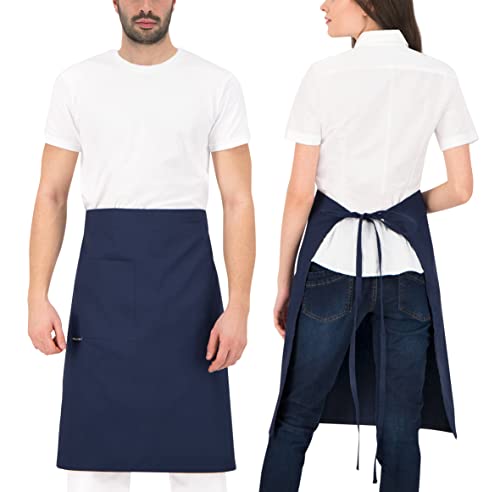 PALLTEX Gavroche Tablier Serveur Restaurant Tablier Long pour la Cuisine, l'artisanat, la Peinture, la p‚tisserie, Bleu, Taille Unique