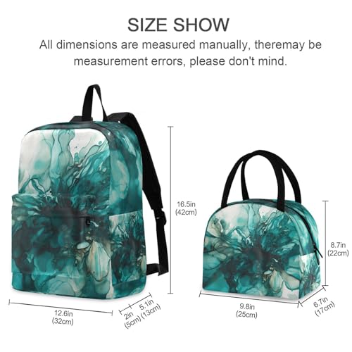 Teal Fluid Print Backpack Set with Lunch Bag, Large Capacity Travel Backpacks and Lunch Box Insulated for Commute Hiking Picnic2