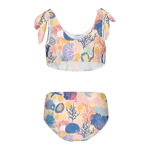 KLL Sea Ocean Animals Corals Seaweeds Shells Sand Girls 2 Piece Bikini Sets Quick-Dry Beach Swimsuit Swimsuit2