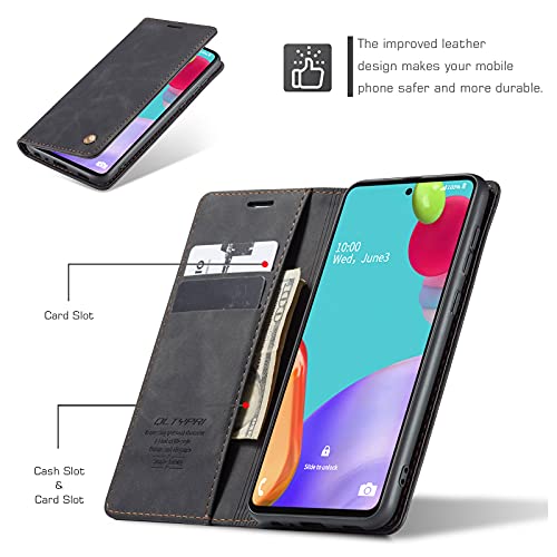 QLTYPRI Case for Samsung Galaxy A52 4G&5G/ A52s 5G, Vintage PU Leather Wallet Case Card Slot Kickstand Magnetic Adsorption Shockproof Flip Folio Case Cover for Samsung Galaxy A52/A52s - Black by QLTYPRI - Image 2