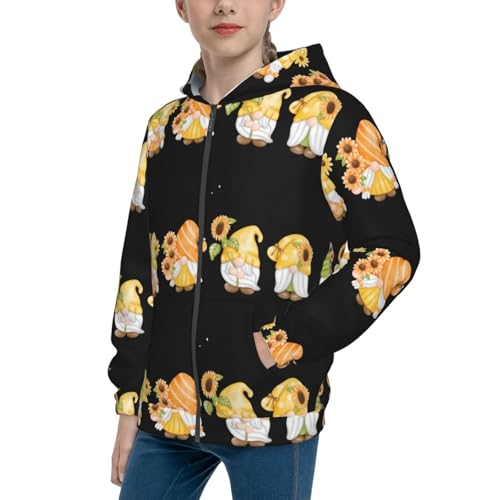 Hello Spring Sunflower Gnomes Kids Pullover Hoodies Boys Zip Up Sweatshirts Girls Athletic Clothes with Pocket