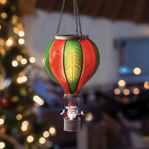 Festive Lights - 45cm Battery Power Red & Green Christmas Santa Claus Cool Fiesta Realistic Flame Indoor Hanging SMD LED Hot Air Balloon Lantern - Multicoloured Glass Effect Flaming Light with Handle