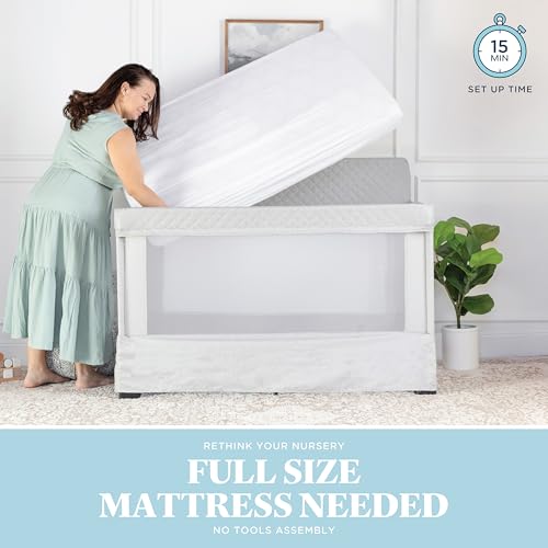 Image of Baby Delight Lunaire Full Size Crib | Breathable Mesh Baby Crib | Tool-Free Assembly Baby Bed | Pebble Grey