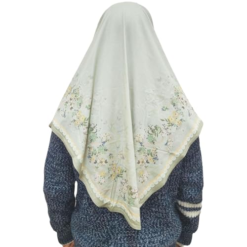HURESON Ready To Wear Instant Hijab For Girls Muslim Slip-On Khimar Floral Hijab Scarf for Women Hijabs Islamic Abaya Turban (Pale Jade 5#)