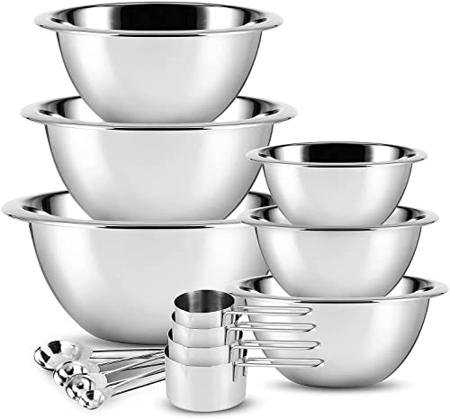EATEX Stainless Steel Mixing Bowls with Measuring Cups & Spoons Set of 14 - Dishwasher Safe Nesting Mixing Bowl Set for Cooking, Baking & Meal Prep Non-Slip Premium Bowls by EATEX - Used condition - US$29.03