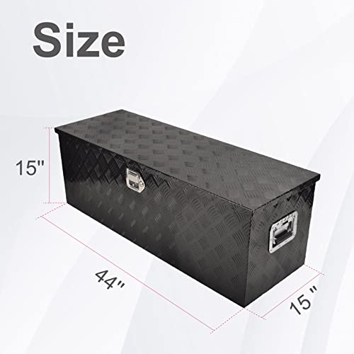 FGJQEFG 44 Inch Aluminum Heavy Duty Truck Bed Tool Box Underbody Flatbox Truck Car Outdoor Trailer Pickup Toolbox,RV Storage OrganizerTrailer Storage W/Lock & Keys,5 Bar Tread,Black(44"X15"X15") - Thumbnail 2