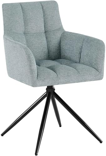 CLP Chaise de Salle à Manger Jonah, Fauteuil pivotant avec accoudoirs, Rotation Automatique 180°, revêtement Tissu Facile d'entretien, Couleur:Turquoise