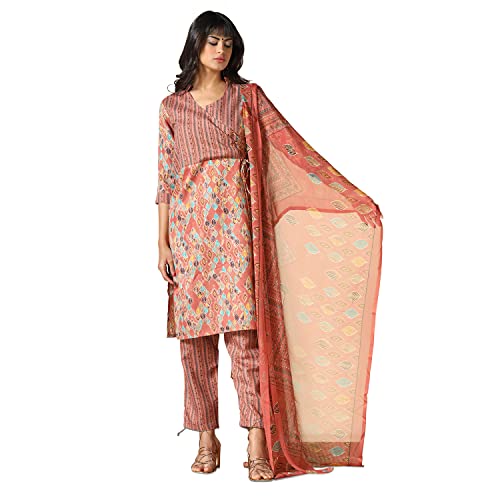 Image of Leriya Fashion Women's Kurta Pant Dupatta Set || Cotton Blend Abstract Leaf Printed Kurti Pant Dupatta Pair || Flattering Front Placket Neck Design || for Outing || Regular Wear